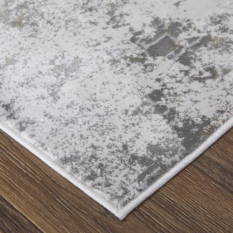 7' X 10' Gray and Silver Abstract Power Loom Worn Faded Area Rug