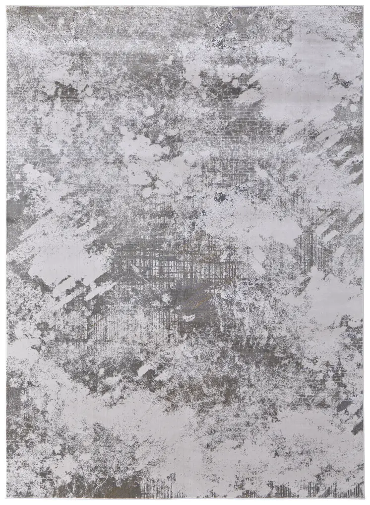 10' X 13' Gray and Silver Abstract Power Loom Worn Faded Area Rug