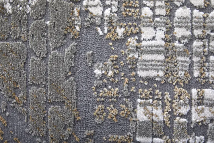 8' Gray and Silver Abstract Power Loom Worn Faded Runner Rug