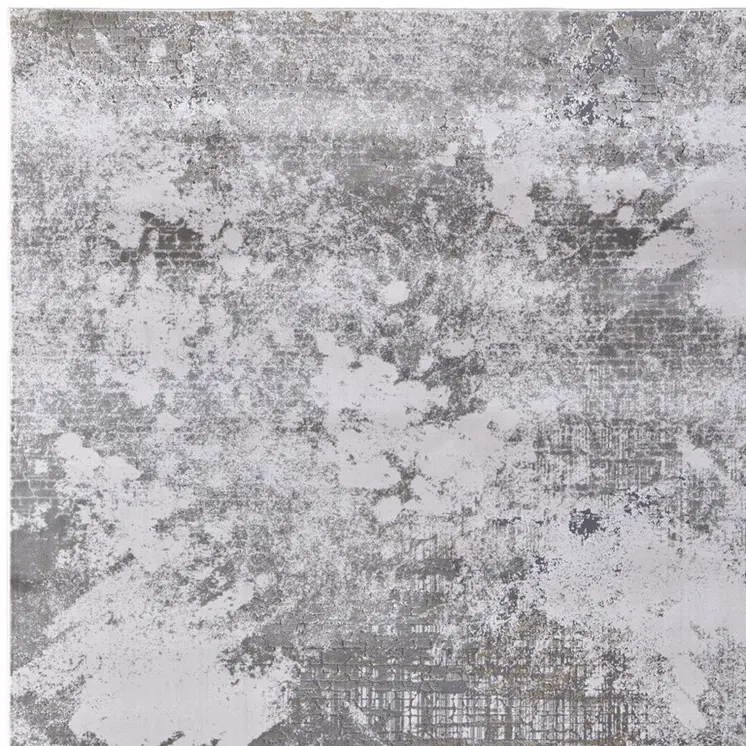 2' X 3' Gray and Silver Abstract Power Loom Worn Faded Area Rug