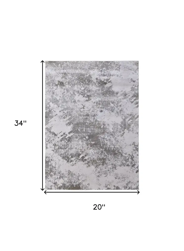 2' X 3' Gray and Silver Abstract Power Loom Worn Faded Area Rug