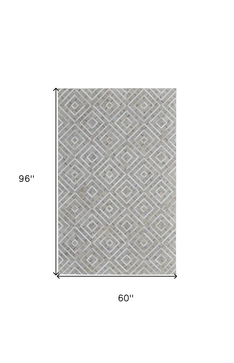 5' X 8' Gray and Ivory Geometric Hand Woven Area Rug