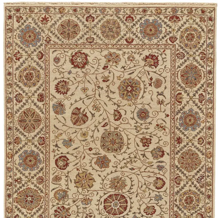 2' X 3' Red Tan and Gold Wool Oriental Hand Knotted Area Rug