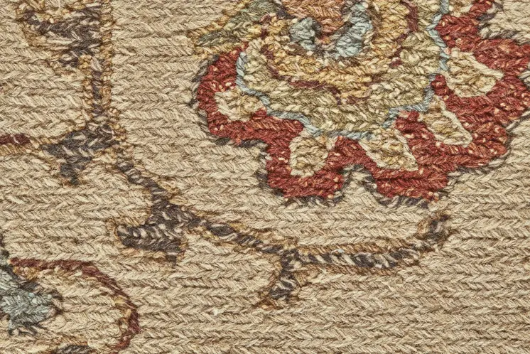 2' X 3' Red Tan and Gold Wool Oriental Hand Knotted Area Rug
