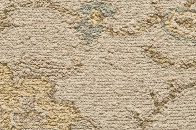 2' X 3' Ivory Blue and Yellow Wool Oriental Hand Knotted Area Rug