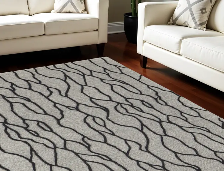 12' X 15' Gray and Black Wool Abstract Hand Tufted Area Rug