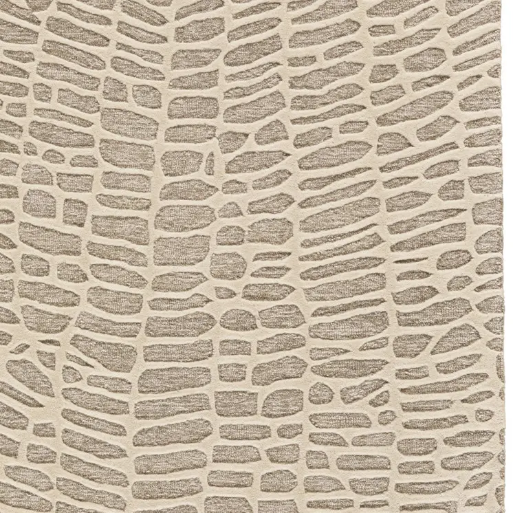 2' X 3' Tan and Ivory Wool Abstract Hand Tufted Area Rug