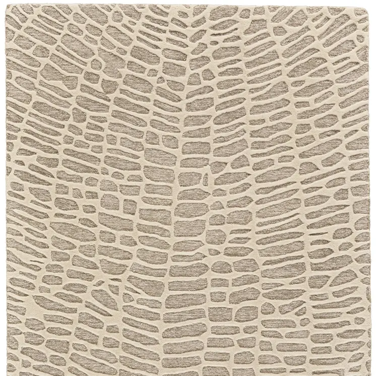 2' X 3' Tan and Ivory Wool Abstract Hand Tufted Area Rug