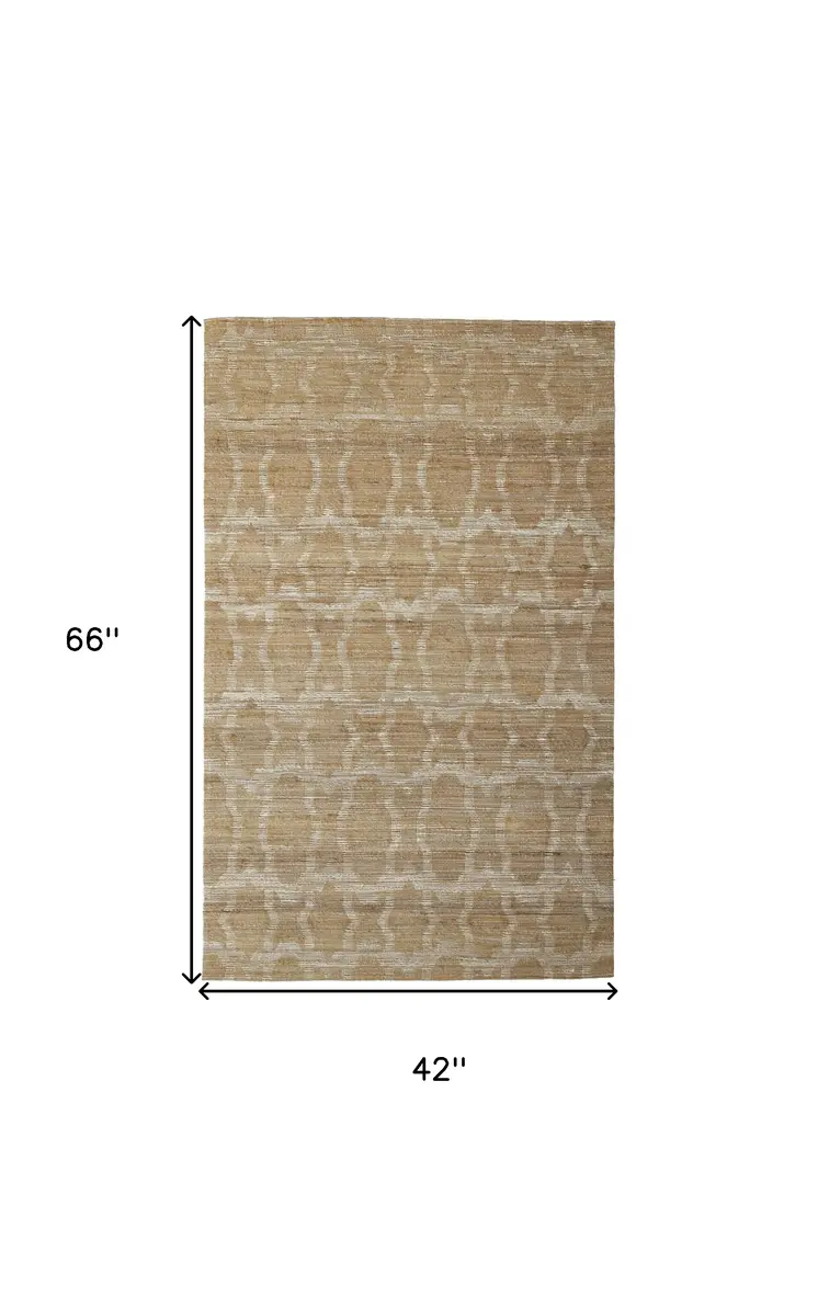 4' X 6' Tan and Ivory Geometric Hand Woven Area Rug
