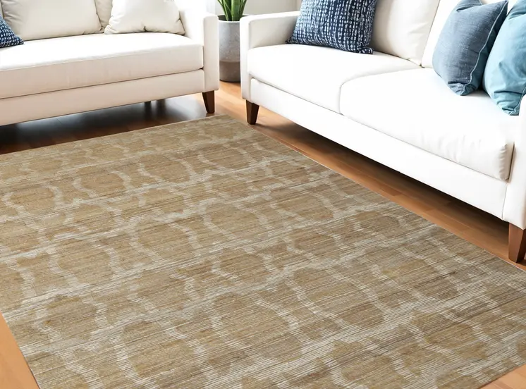 5' X 8' Tan and Ivory Geometric Hand Woven Area Rug