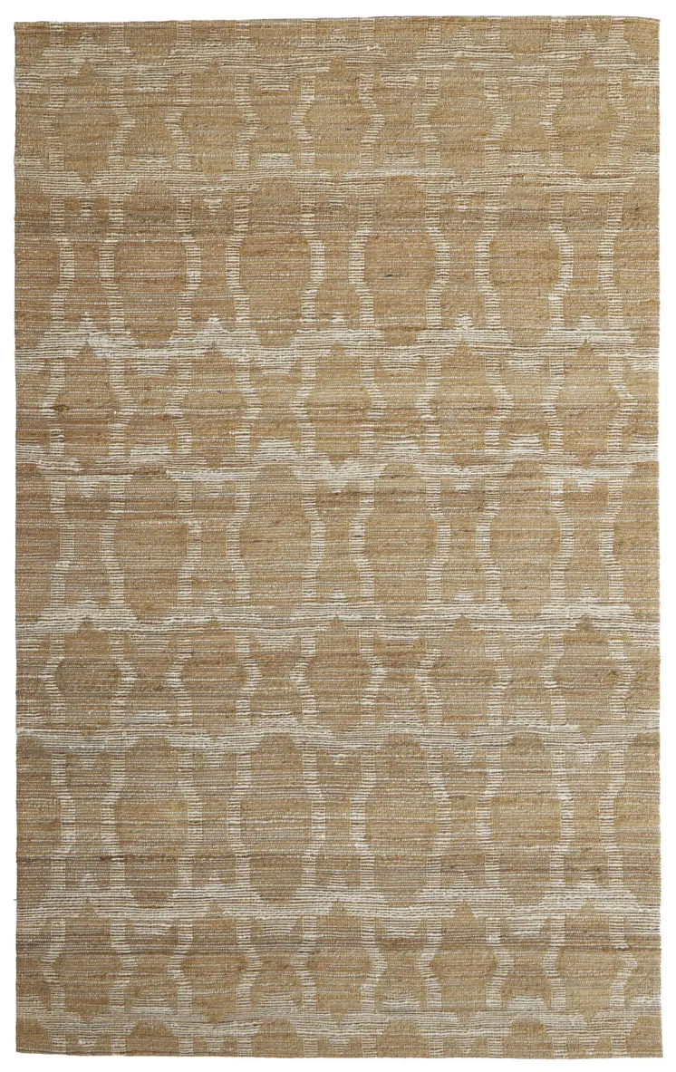 5' X 8' Tan and Ivory Geometric Hand Woven Area Rug