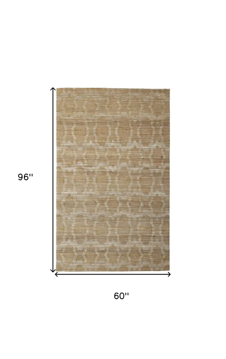 5' X 8' Tan and Ivory Geometric Hand Woven Area Rug