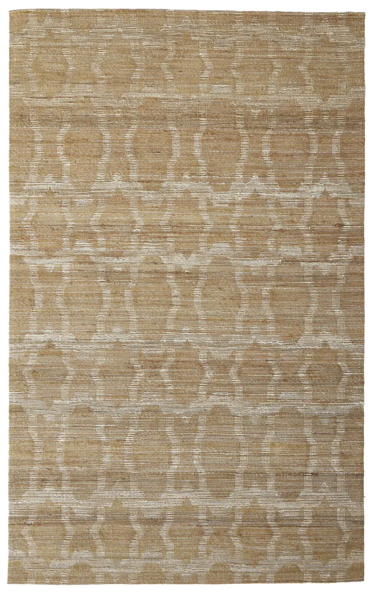 5' X 8' Tan and Ivory Geometric Hand Woven Area Rug