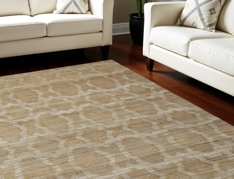 8' X 11' Tan and Ivory Geometric Hand Woven Area Rug