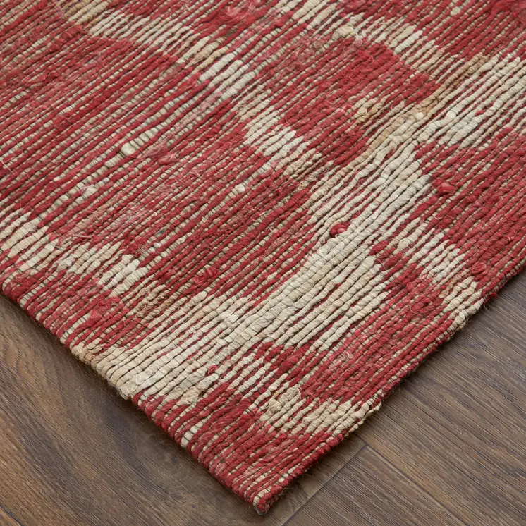 5' X 8' Red and Tan Geometric Hand Woven Area Rug