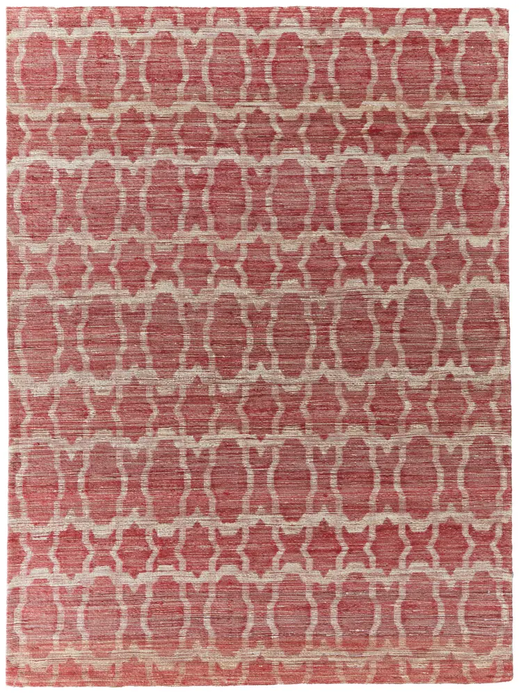 5' X 8' Red and Tan Geometric Hand Woven Area Rug