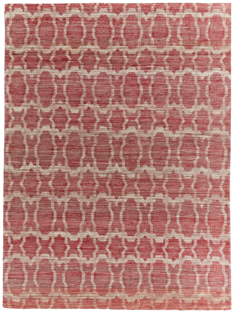 8' X 11' Red and Tan Geometric Hand Woven Area Rug