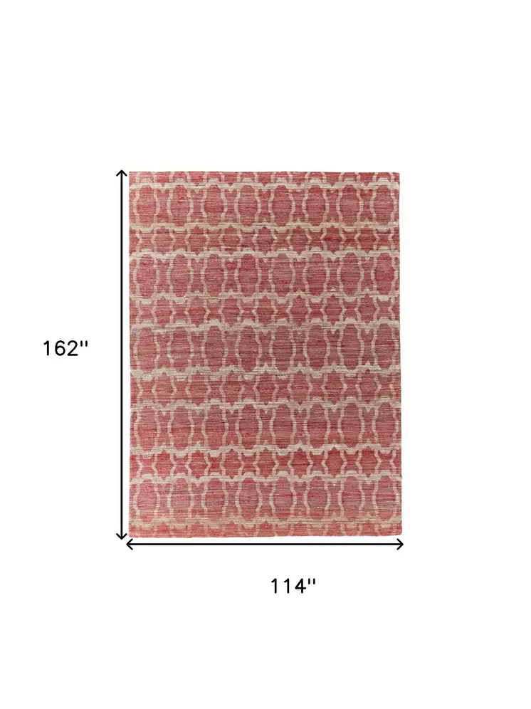 9' X 13' Red and Tan Geometric Hand Woven Area Rug