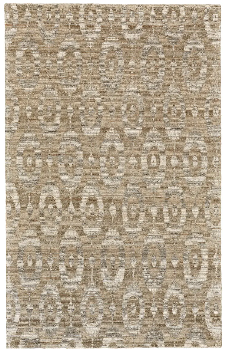5' X 8' Tan and Ivory Geometric Hand Woven Area Rug
