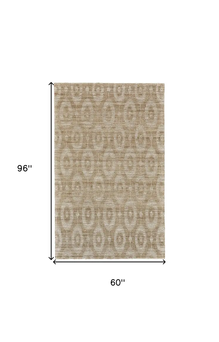 5' X 8' Tan and Ivory Geometric Hand Woven Area Rug