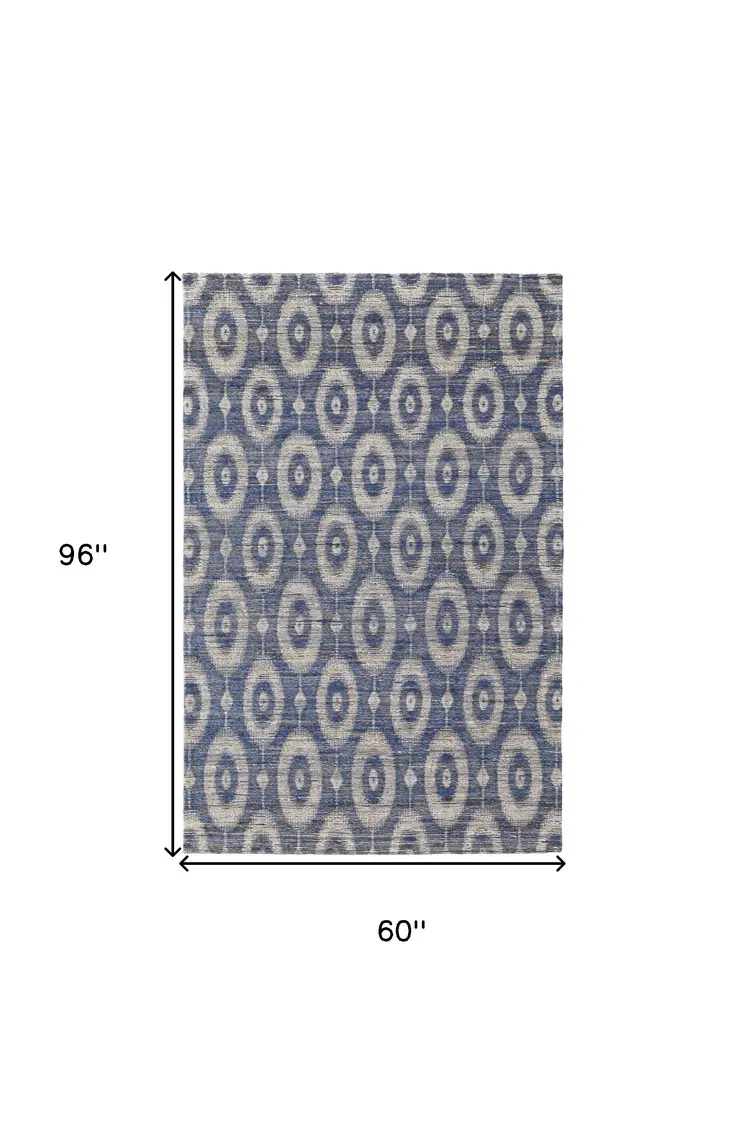 5' X 8' Blue and Tan Geometric Hand Woven Area Rug