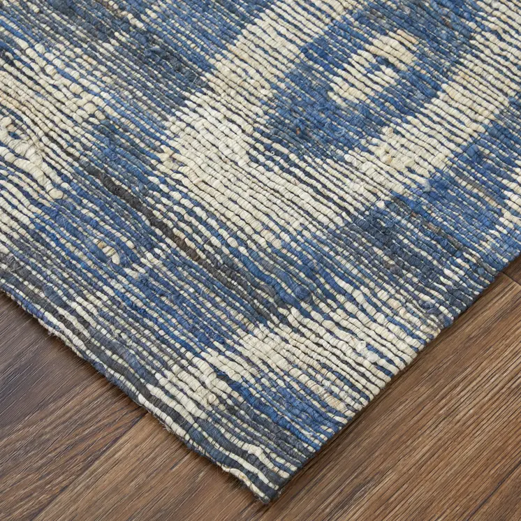 8' X 11' Blue and Tan Geometric Hand Woven Area Rug