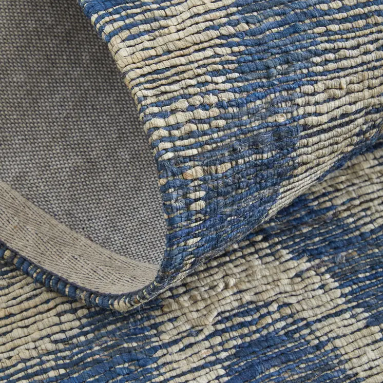 8' X 11' Blue and Tan Geometric Hand Woven Area Rug