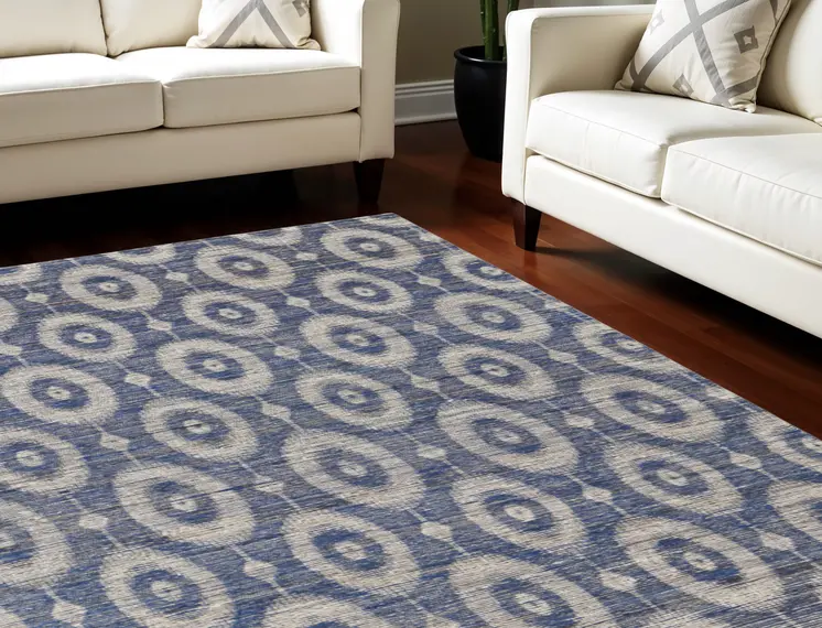 8' X 11' Blue and Tan Geometric Hand Woven Area Rug