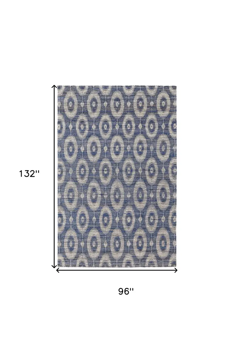 8' X 11' Blue and Tan Geometric Hand Woven Area Rug