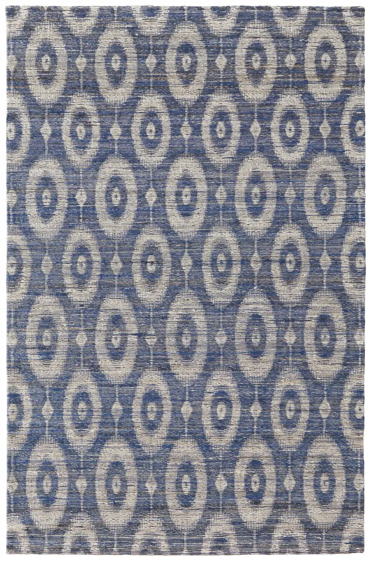 8' X 11' Blue and Tan Geometric Hand Woven Area Rug