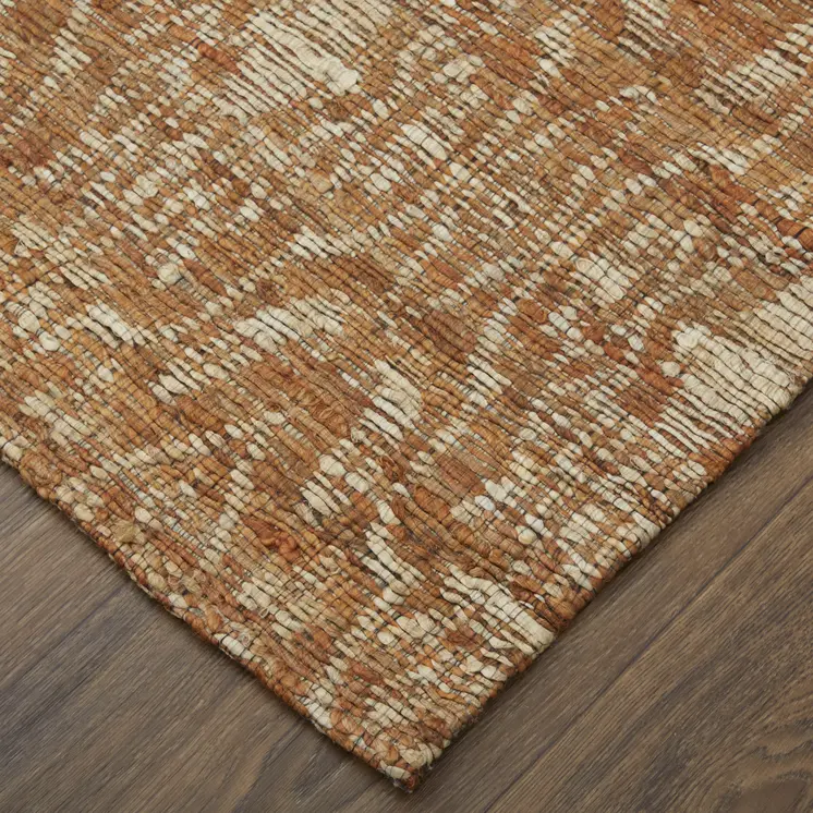 5' X 8' Orange and Tan Geometric Hand Woven Area Rug