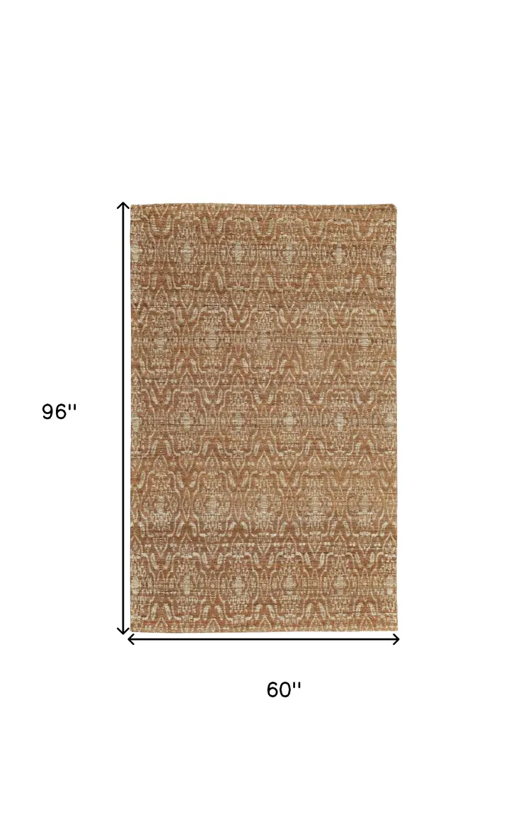 5' X 8' Orange and Tan Geometric Hand Woven Area Rug