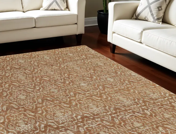 8' X 11' Orange and Tan Geometric Hand Woven Area Rug