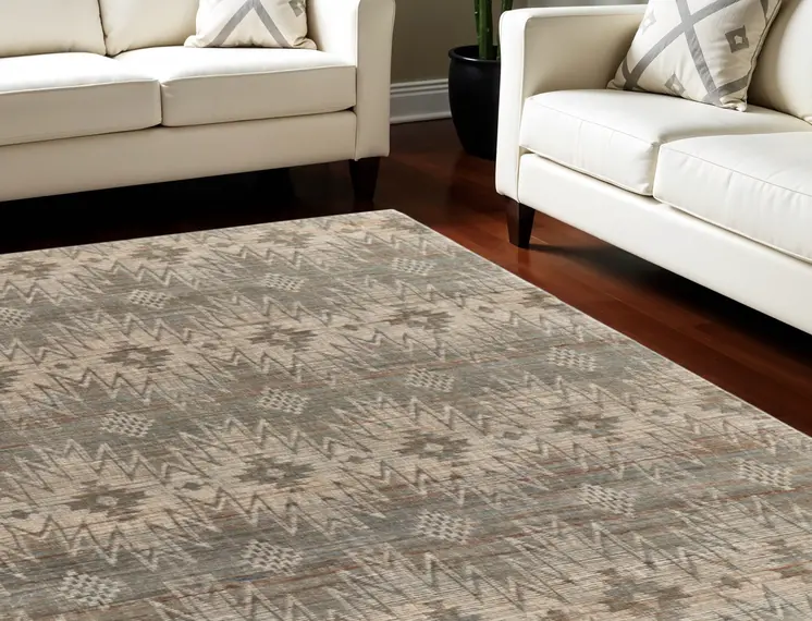 8' X 11' Tan and Gray Geometric Hand Woven Area Rug