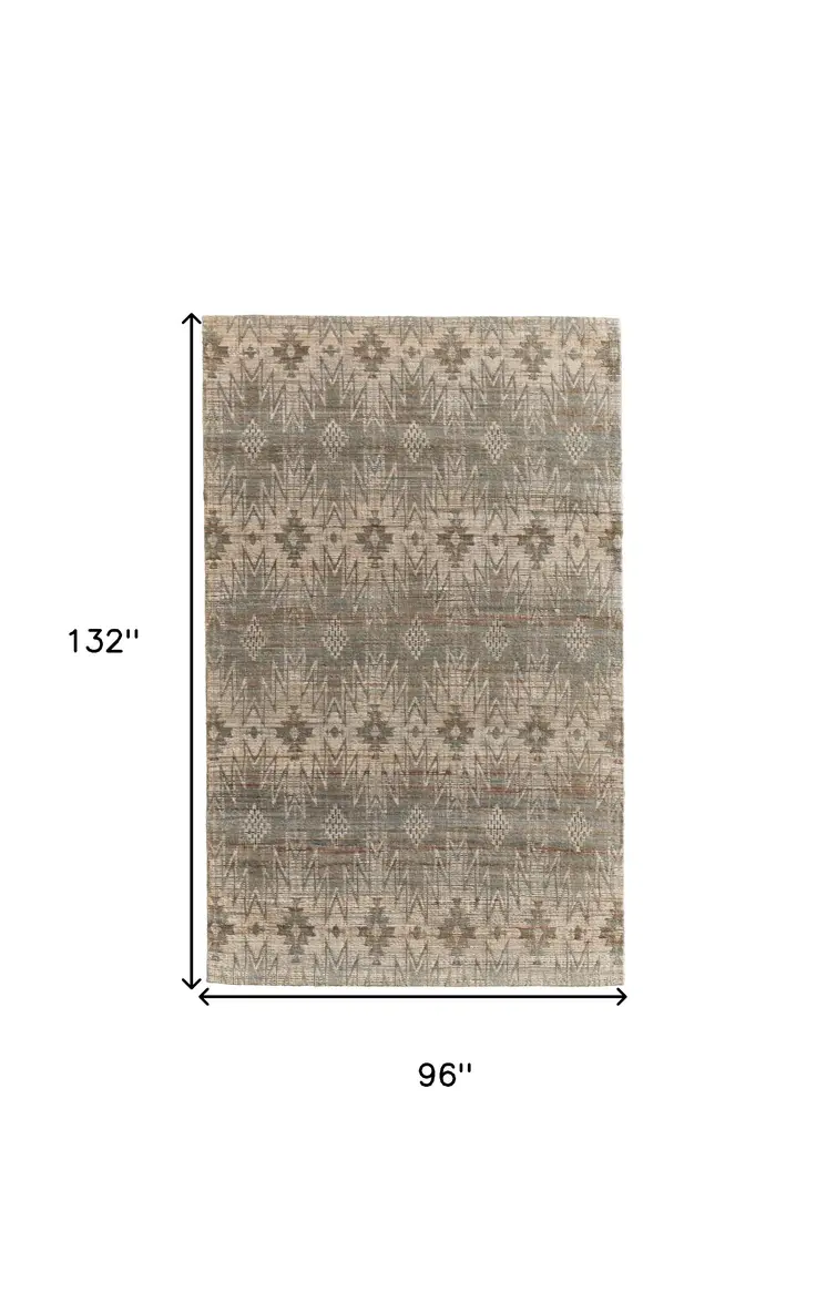 8' X 11' Tan and Gray Geometric Hand Woven Area Rug