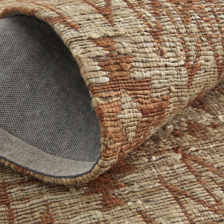 5' X 8' Orange and Tan Geometric Hand Woven Area Rug