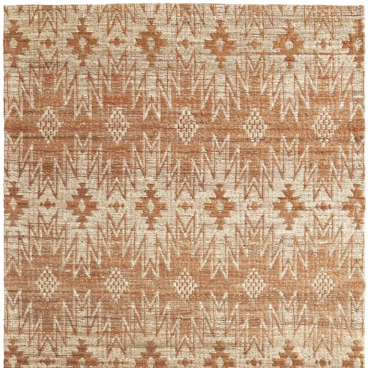 5' X 8' Orange and Tan Geometric Hand Woven Area Rug