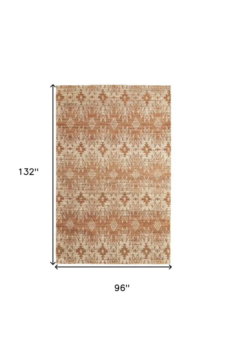 8' X 11' Orange and Tan Geometric Hand Woven Area Rug