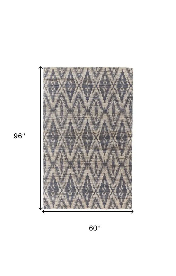 5' X 8' Tan and Gray Geometric Hand Woven Area Rug