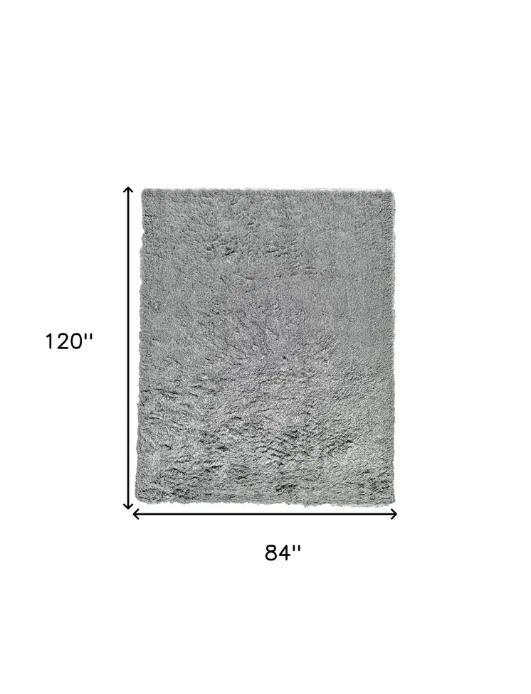 7' X 10' Gray Shag Hand Tufted Area Rug