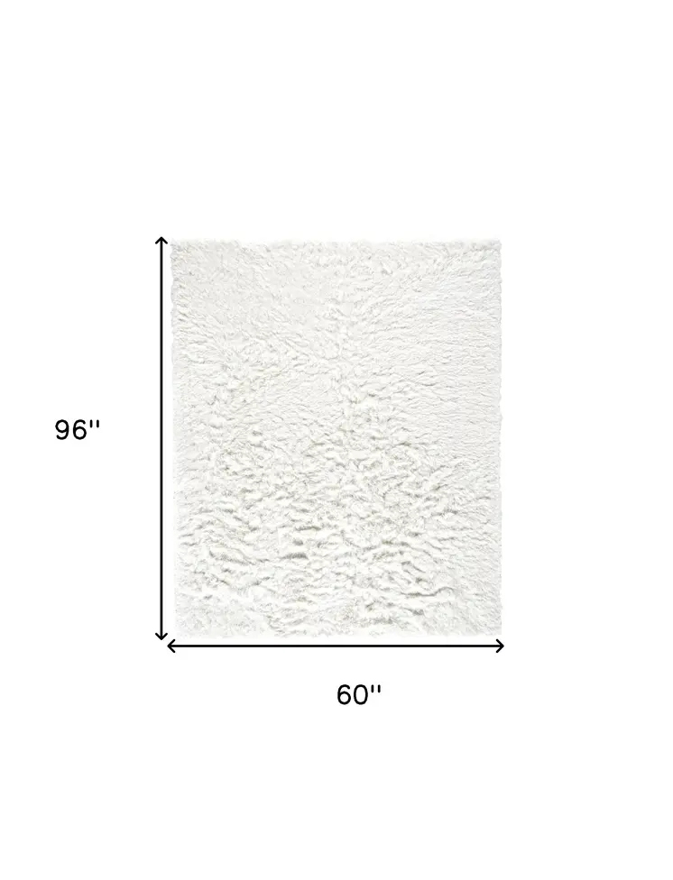 5' X 8' White Shag Hand Tufted Area Rug
