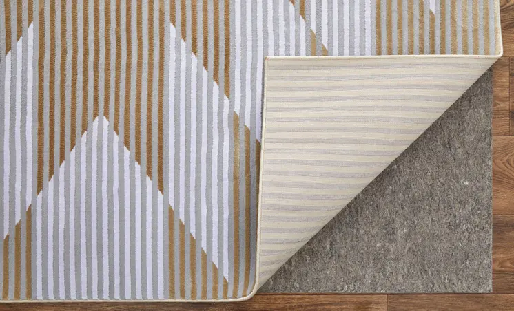 10' X 13' White Gray and Gold Geometric Power Loom Area Rug