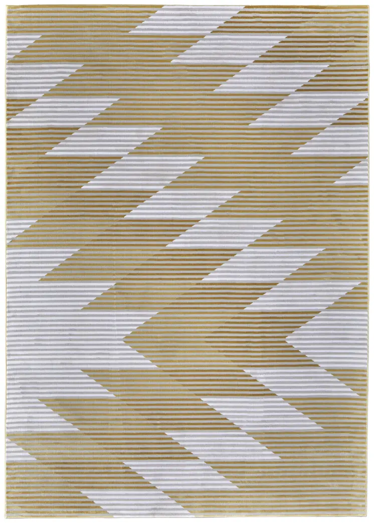 10' X 13' White Gray and Gold Geometric Power Loom Area Rug