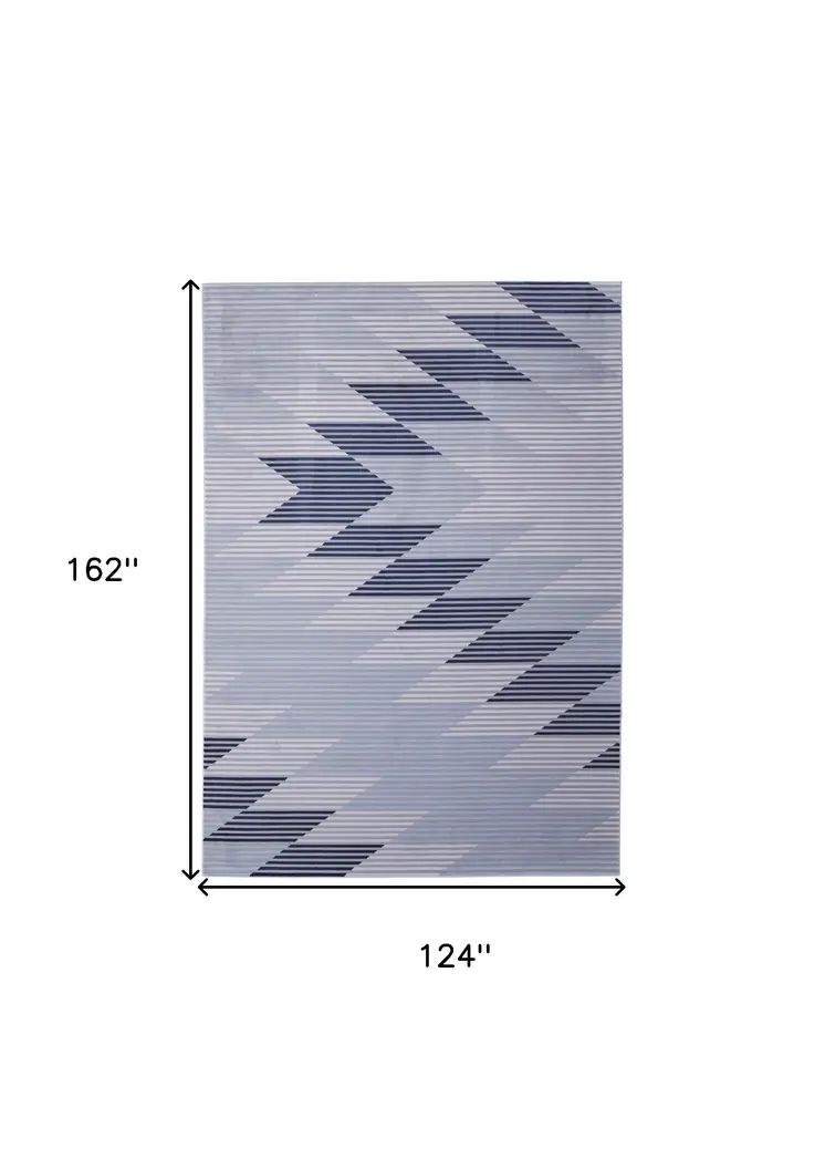 10' X 13' Blue White and Gray Geometric Power Loom Area Rug