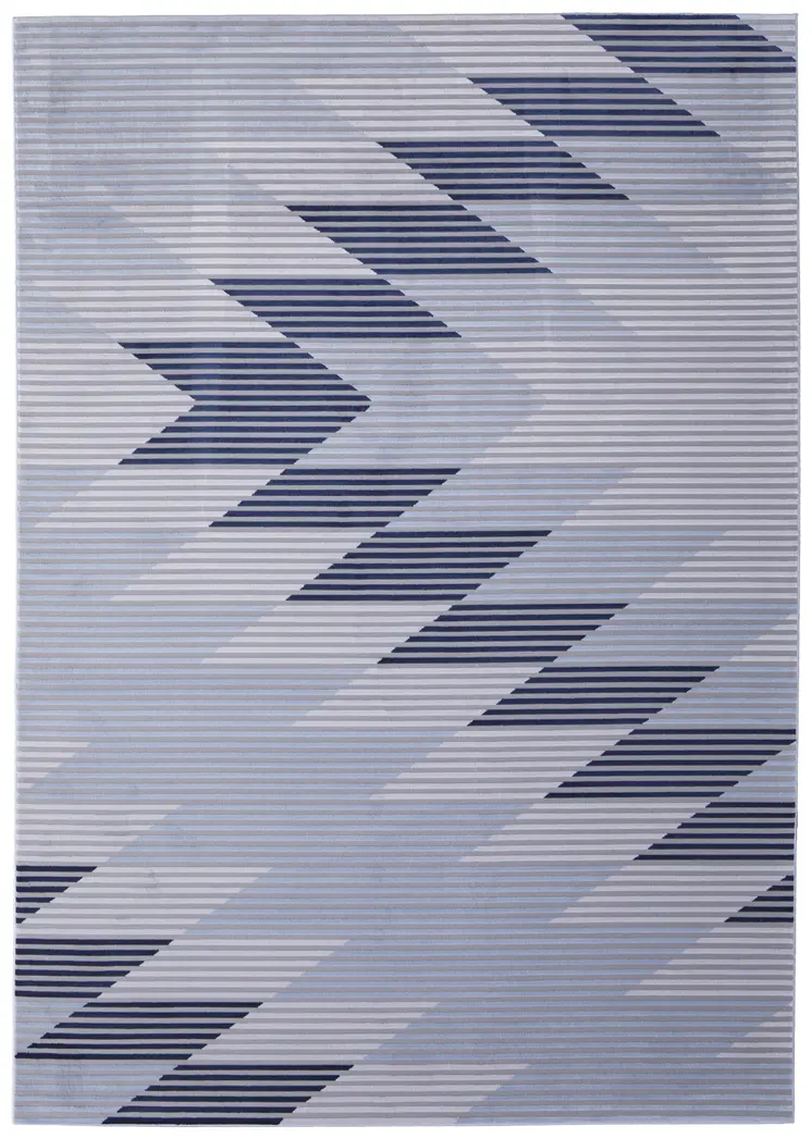 10' X 13' Blue White and Gray Geometric Power Loom Area Rug