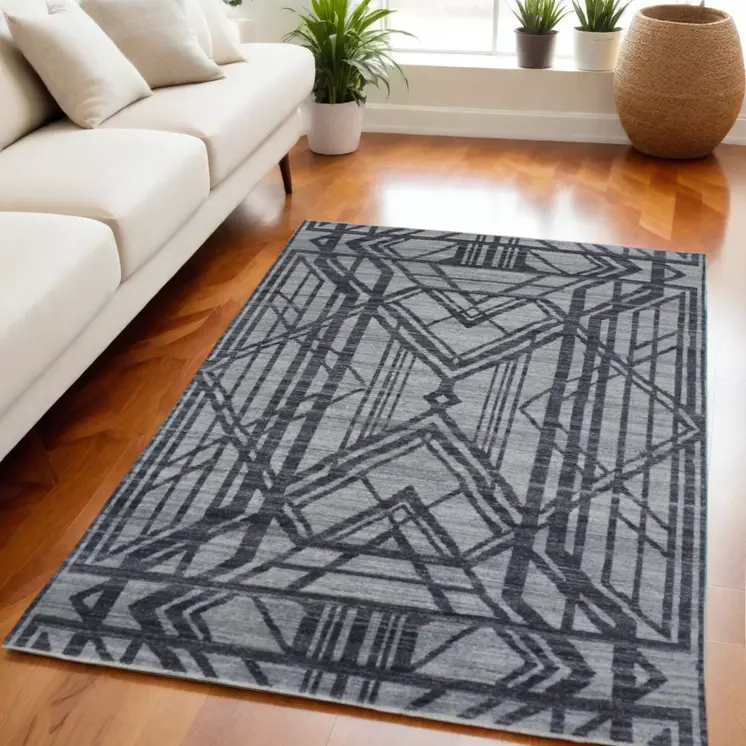 5' X 8' Gray Wool Geometric Hand Knotted Area Rug
