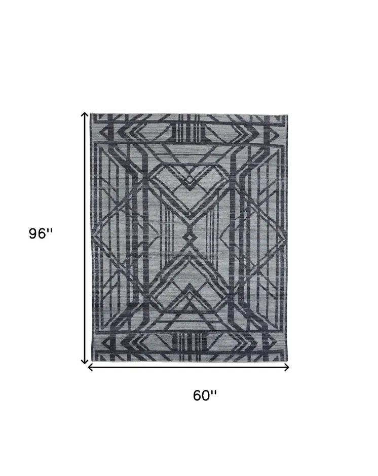5' X 8' Gray Wool Geometric Hand Knotted Area Rug