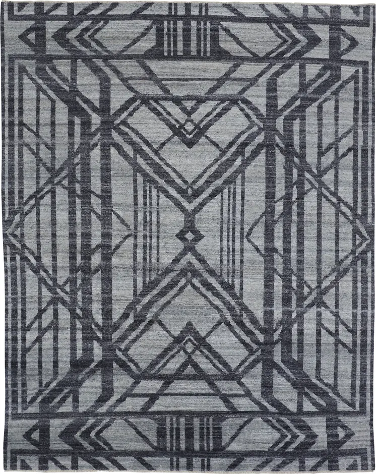 5' X 8' Gray Wool Geometric Hand Knotted Area Rug
