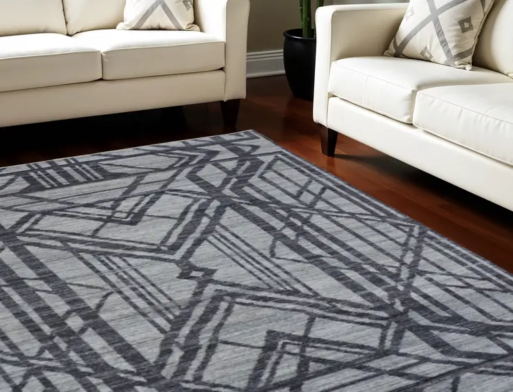 8' X 10' Gray Wool Geometric Hand Knotted Area Rug