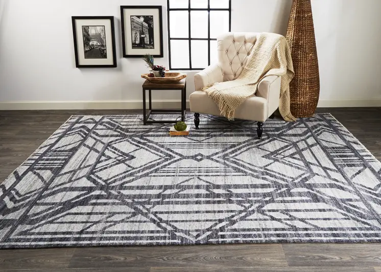 8' X 10' Gray Wool Geometric Hand Knotted Area Rug